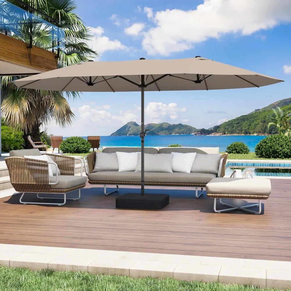 Rectangular Patio Umbrella With Crank Handle And Double Canopy