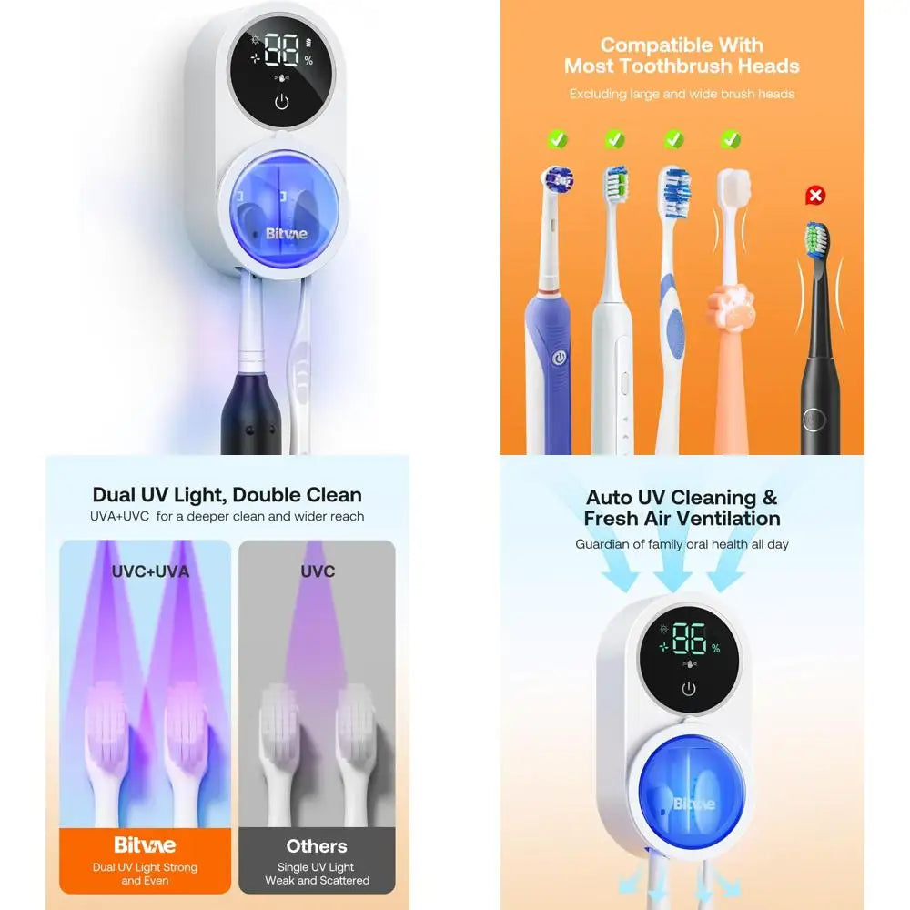 Toothbrush Cleaner Wall Mount Holder With LED Drying