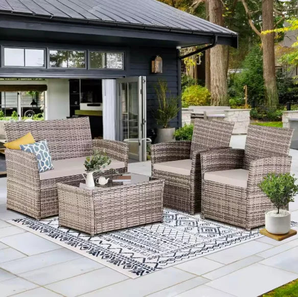 Hign-concerned Patio Furniture Set with Cushions Chairs Sofa Tea Table