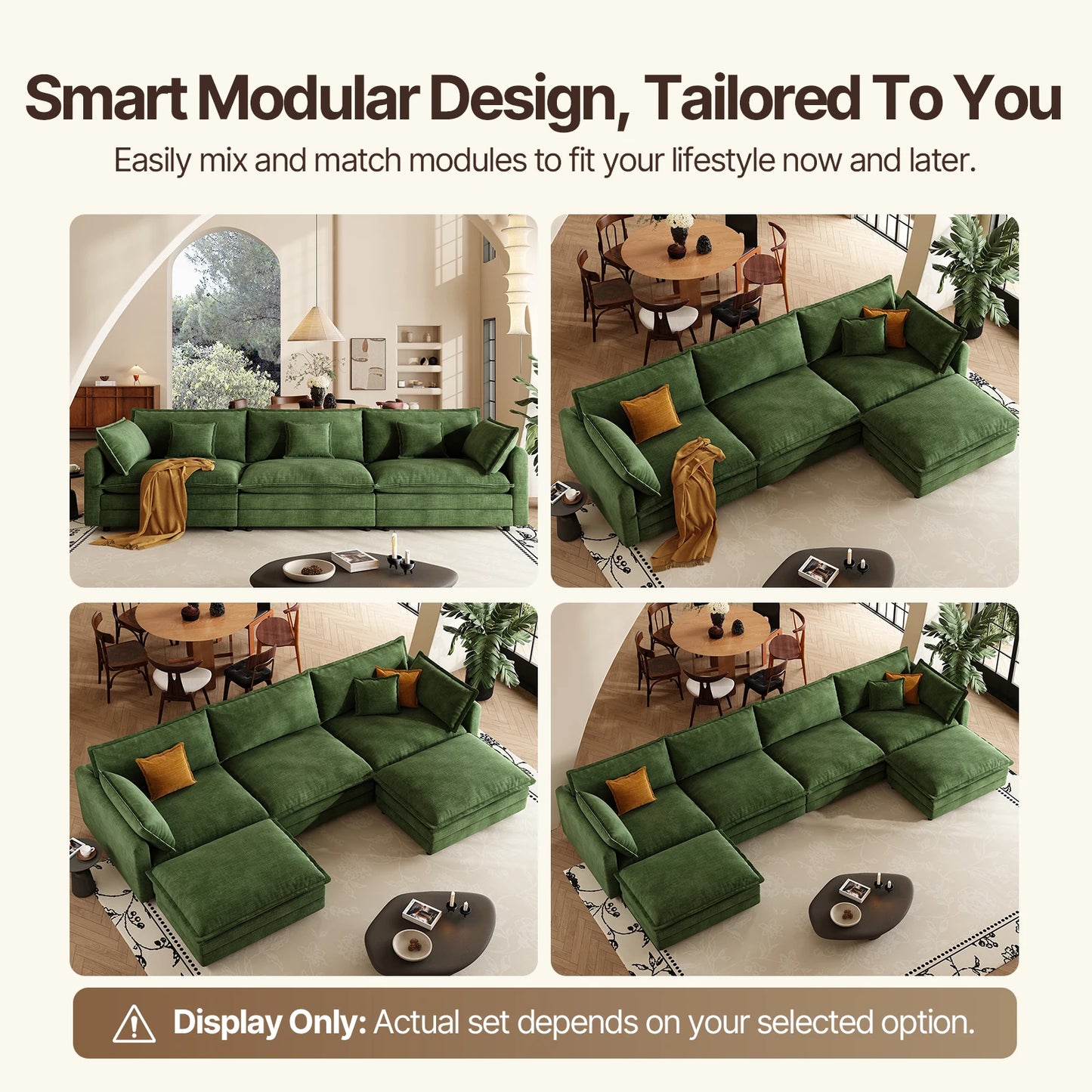 QWCCN L Shaped Modern Chenille Sofa Sectional With Ottoman