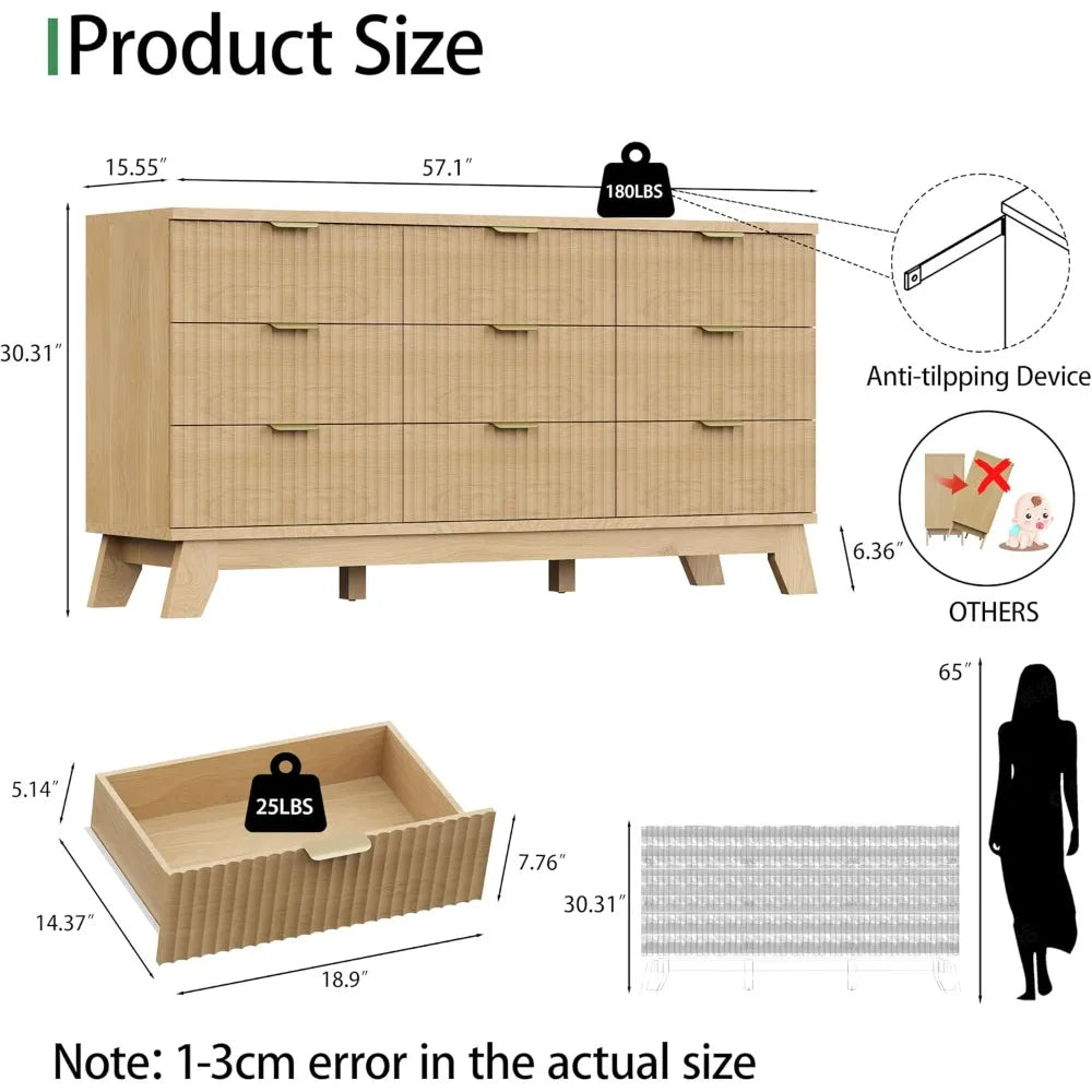Fluted Dresser With Drawers Modern Wood Chest TV Stand