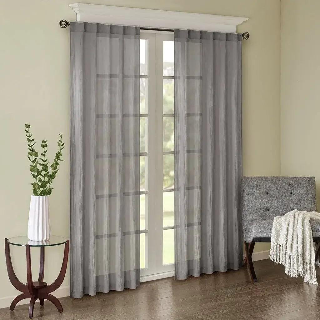 Solid Crushed Curtain Panel Pair Linen Sheer Window Panels