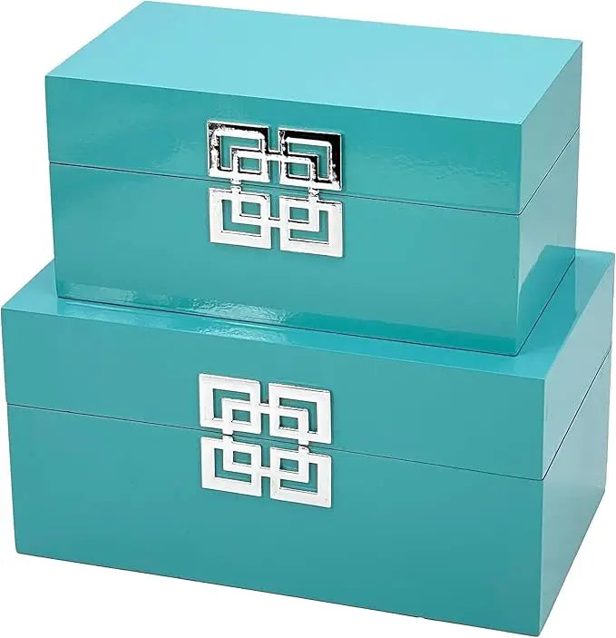 Classic Geometric Wood Storage Boxes With Hinged Lid