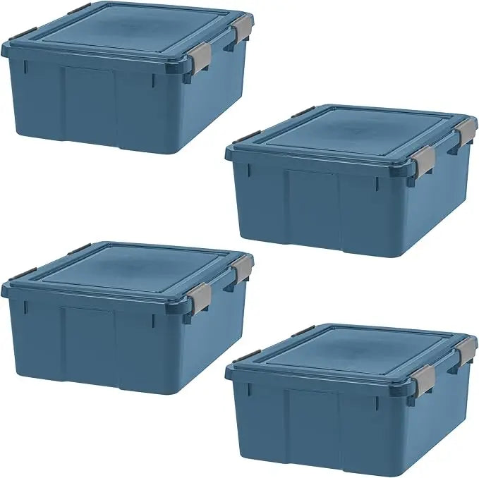 31 Qt Eco-Friendly Storage Bins with Lids, 4 Pack, BPA-Free Plastic Gasket Box with Tight Latch and Seal, Stackable Nestable