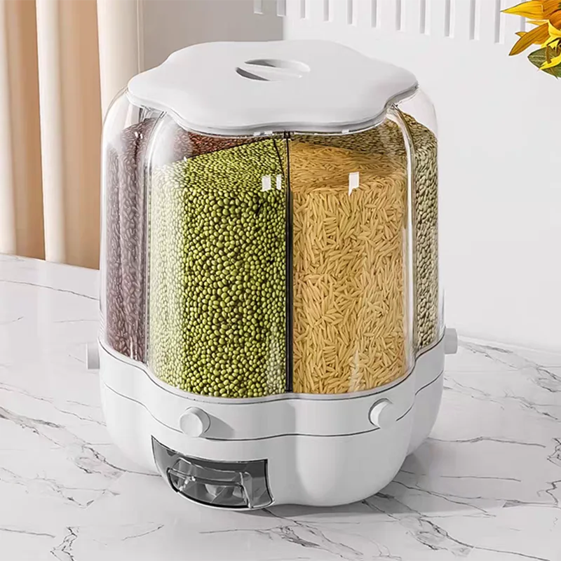 Hign-Concerned Rotating Rice Storage Containers With Lid