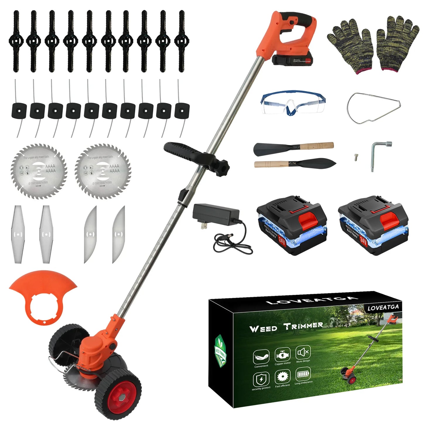 21V Cordless 3-In-1 Folding Lawn Mower Trimmer With 2x2.0Ah Batteries