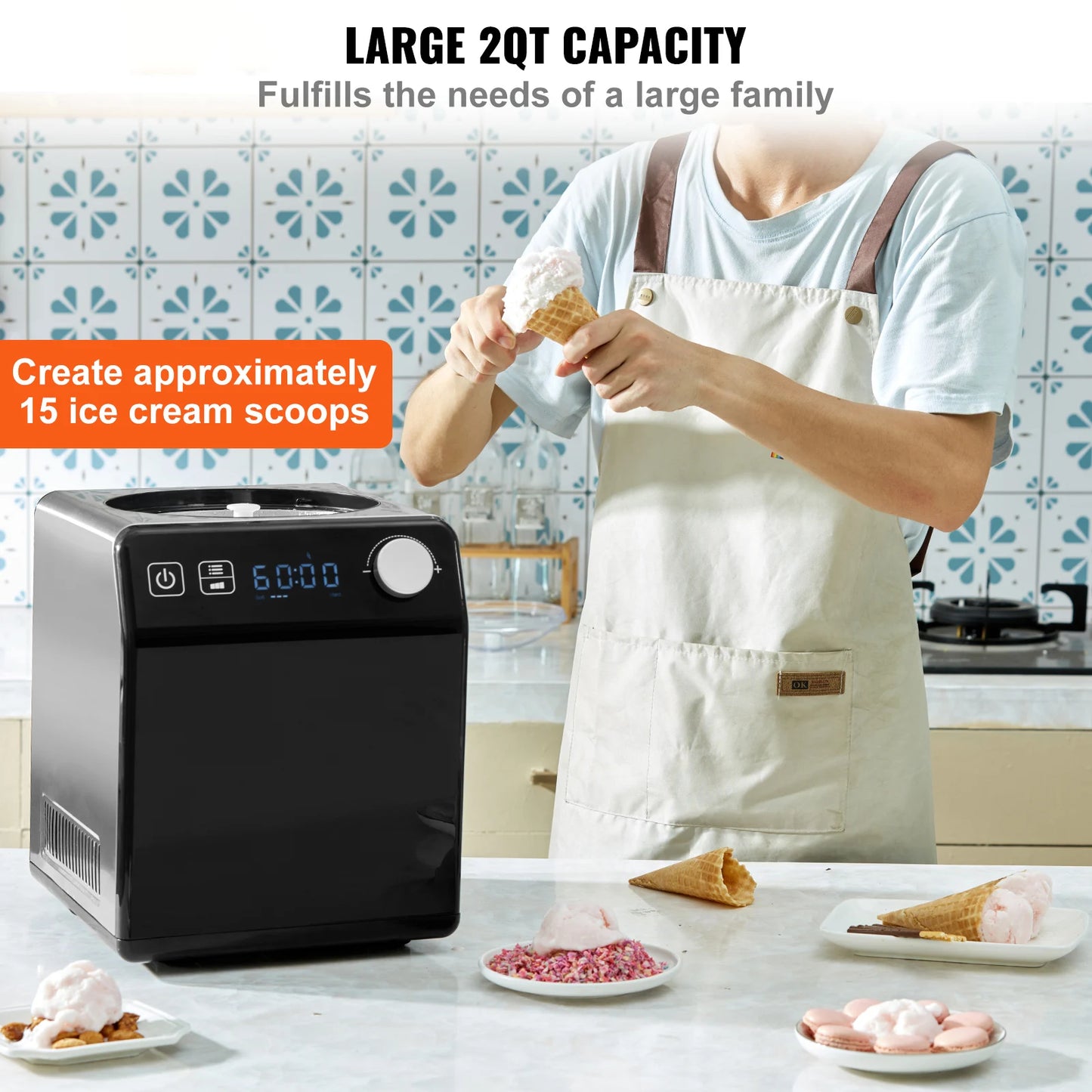 SucceBuy Upright Automatic Ice Cream Maker Built In Compressor