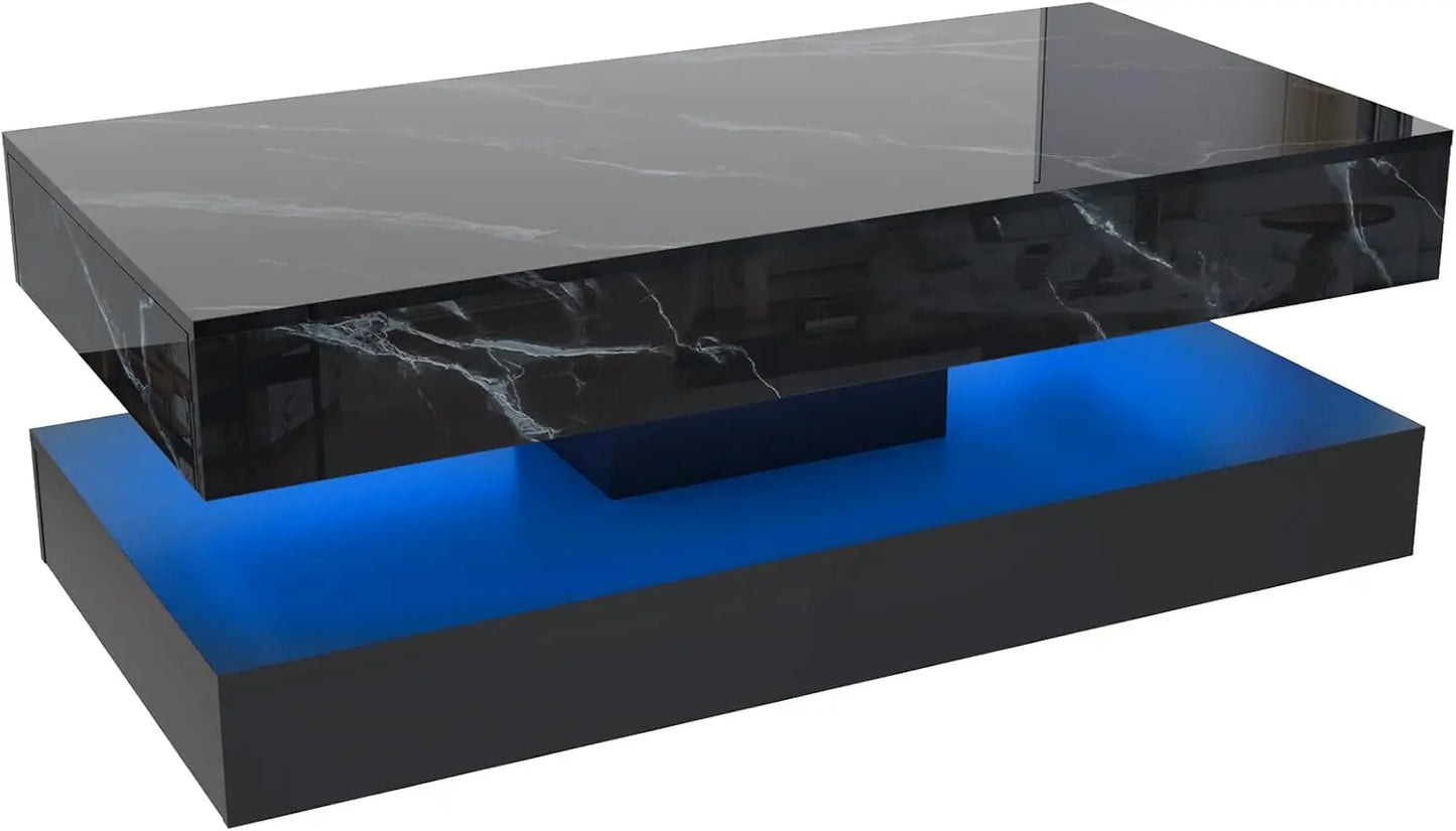 QiaoShiRen Modern LED Coffee Table With Dual Drawer Storage