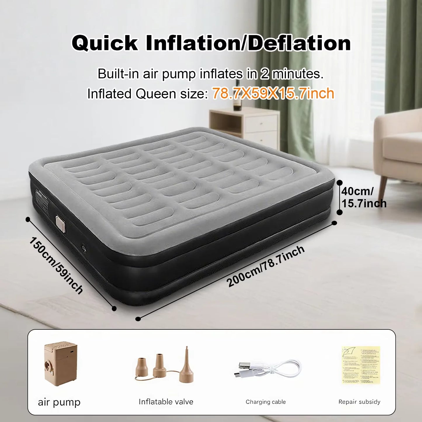 200x150x40cm Automatic Inflatable Mattress With Built In Pump For Camping And Home Indoor Outdoor Use