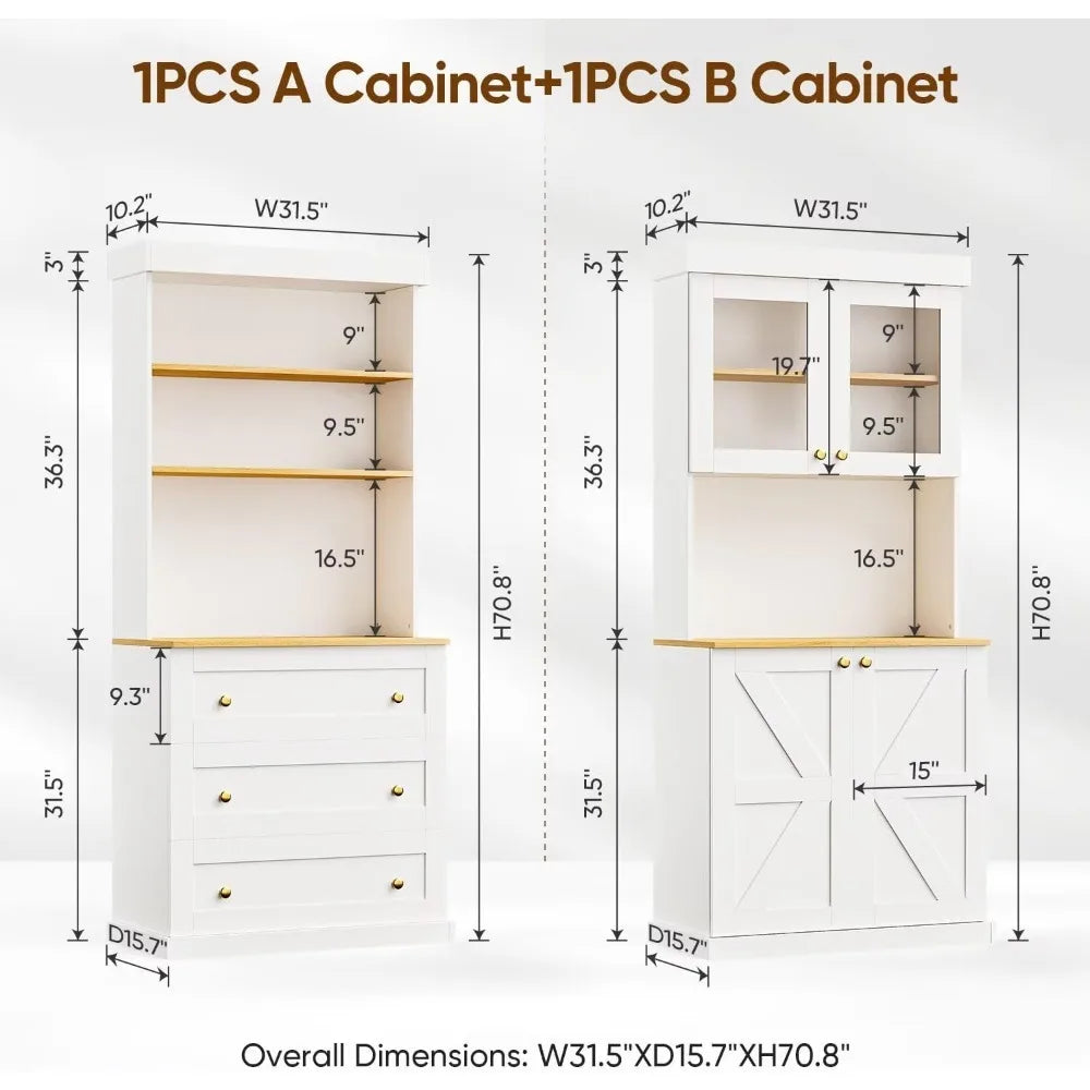 Zhuxiang Farmhouse Pantry Cabinet With Glass Doors