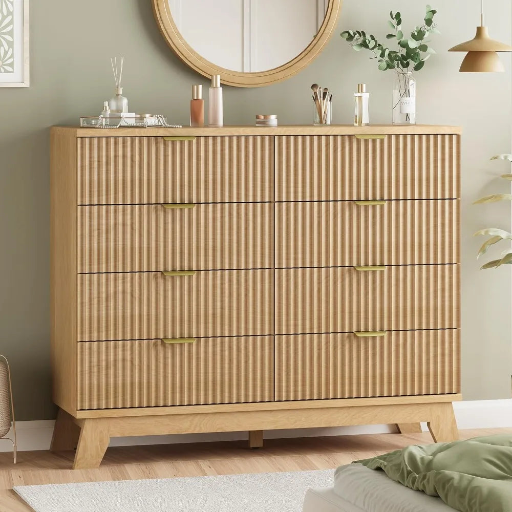 Fluted Dresser With Drawers Modern Wood Chest TV Stand