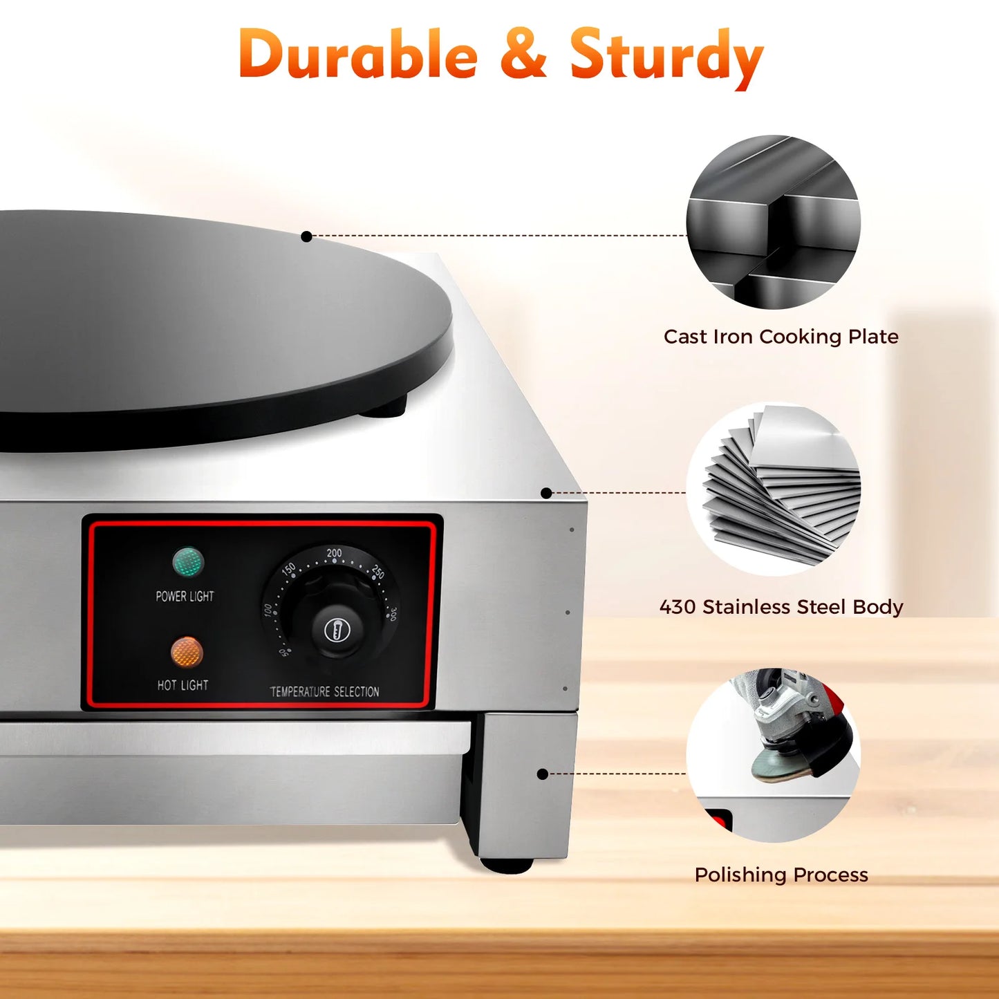 Electric Crepe Pan With Adjustable Temperature For Kitchen Use