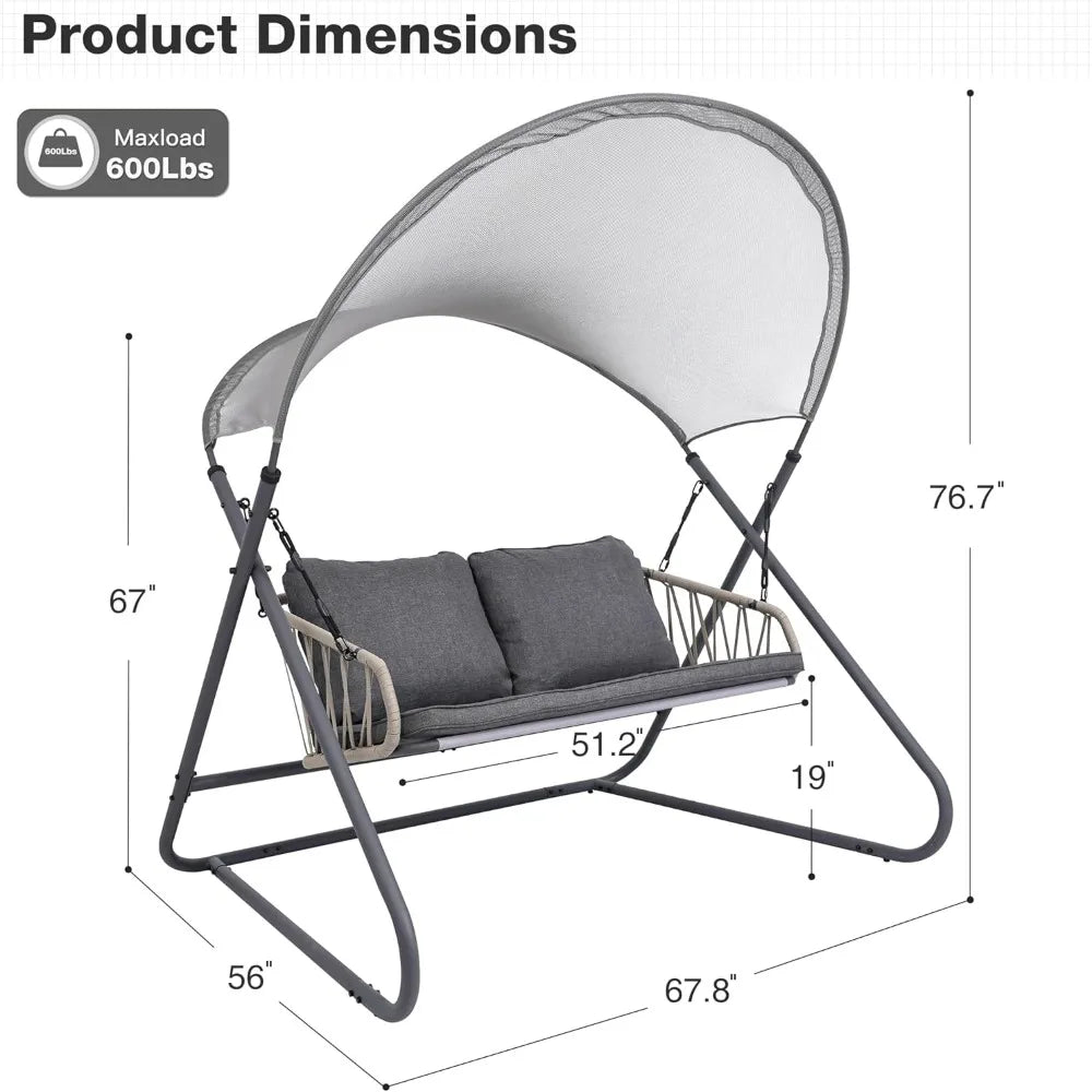 MKDK Double Seat Outdoor Swing Canopy Cushioned Bench
