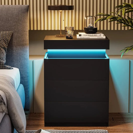 ANGDUO Nightstand With Charging Station And LED Lights