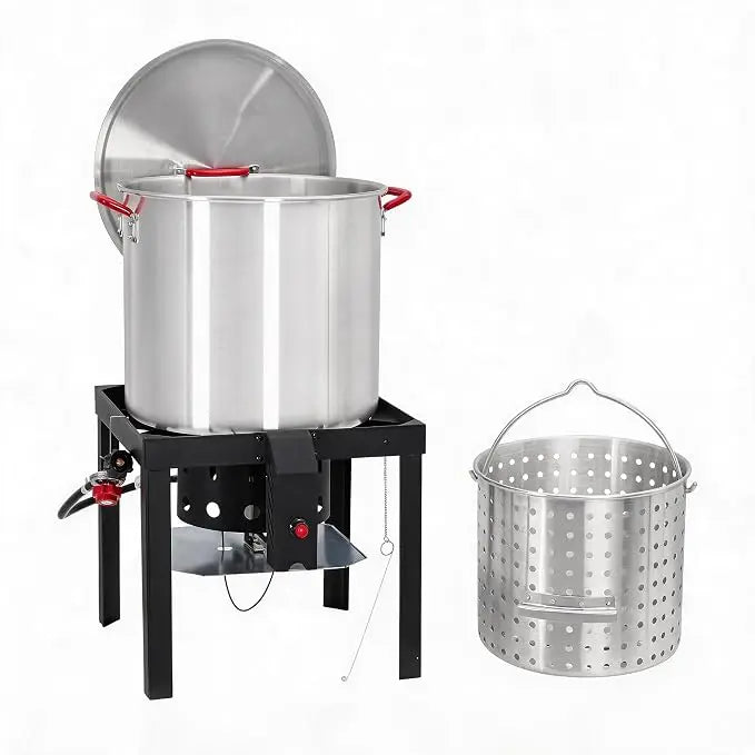 HiMISS Aluminum Seafood Boil Pot Kit With Burner And Strainer