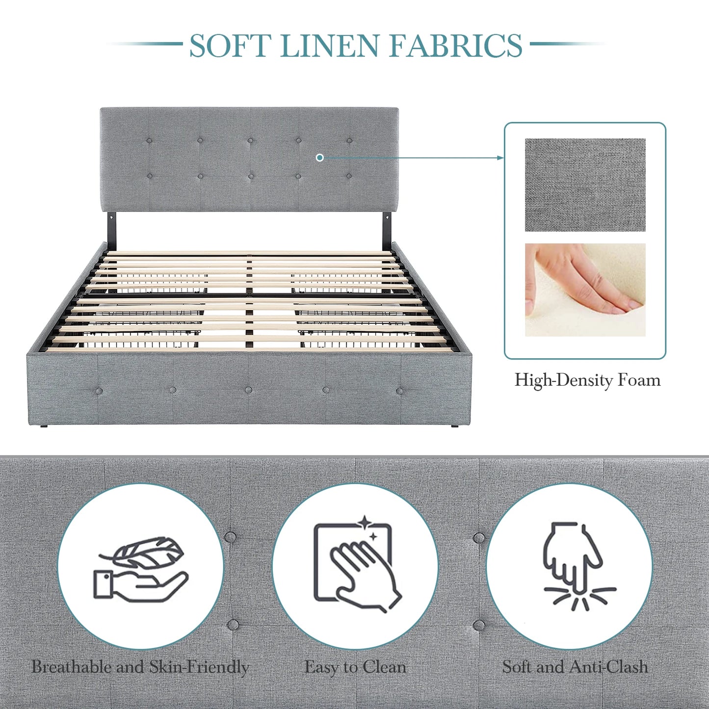 HOOMICH Platform Storage Bed Frame 4 Drawers Adjustable Headboard