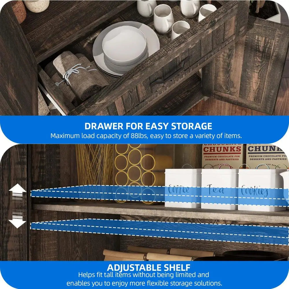 Kitchen Pantry Cabinet with Adjustable Shelves Storage Drawer Freestanding Organization Anti-Tipping Durable MDF For Kitchen