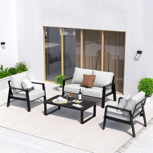 Aluminum Outdoor Patio Furniture 4 Piece Sectional Set Coffee Table