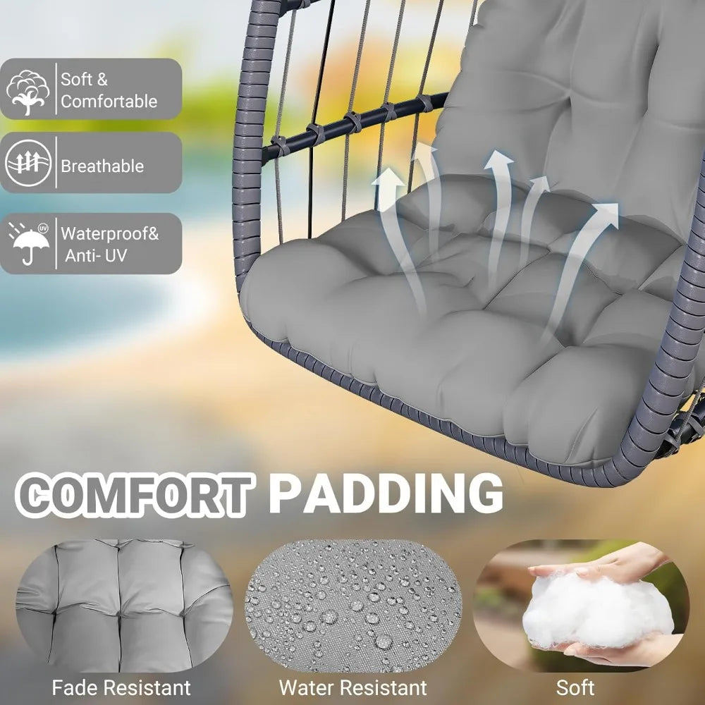 Egg Chair with Stand,Patio Rattan Wicker Hanging Swing Egg Chair Hammock Chair for Bedroom Porch Garden,Thickened Aluminum Alloy