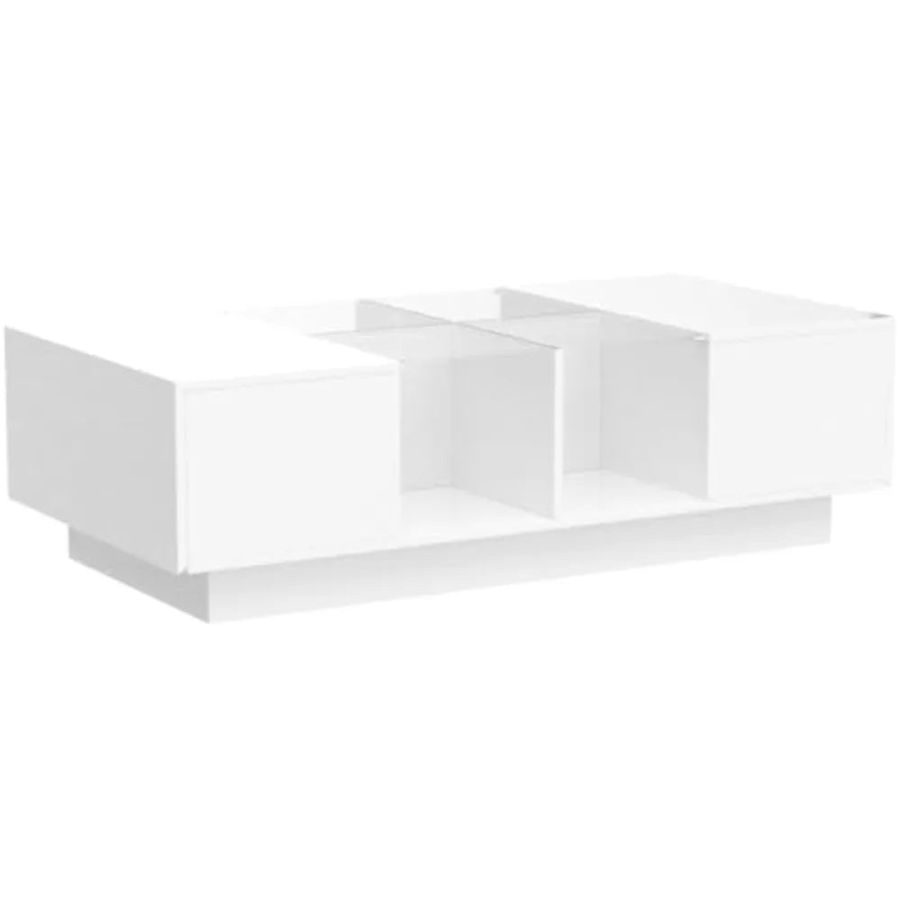 DAFIFY Modern LED Coffee Table With Drawers Glass Top