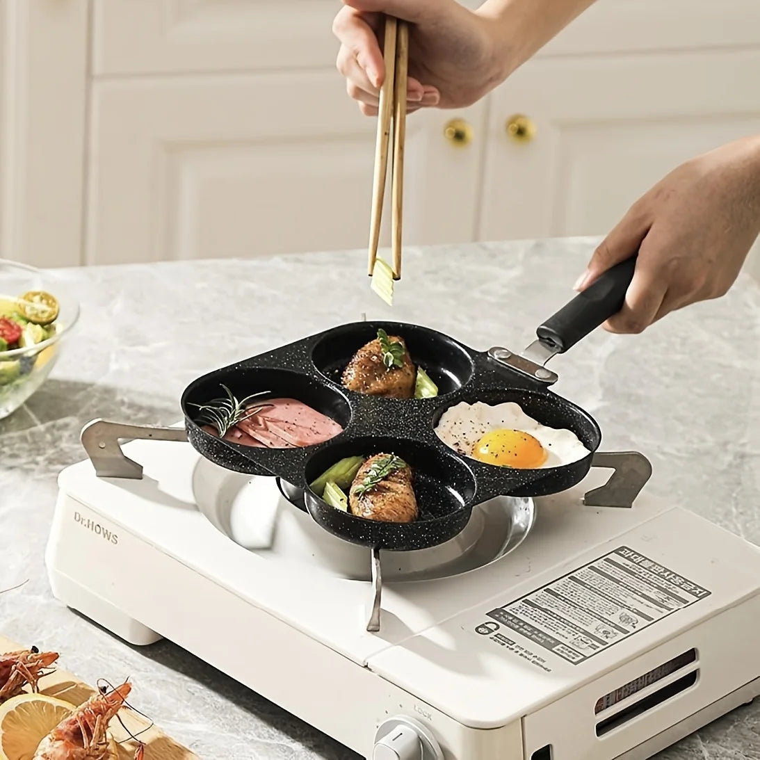 Nonstick Four Compartment Omelette Pan For Pancakes Induction And Gas