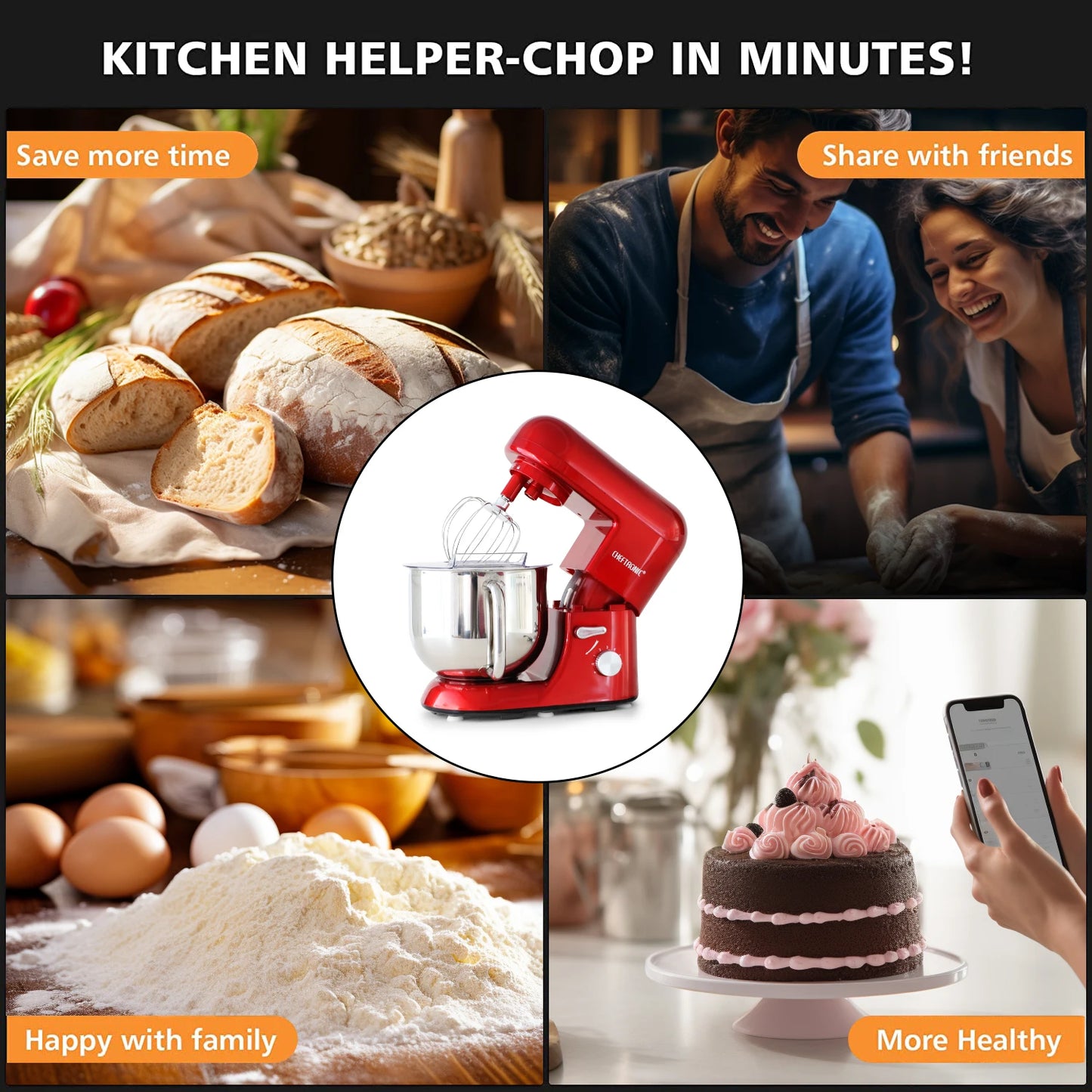 Cheftronic Stand Mixer 650W Tilt-Head Electric Kitchen Mixer