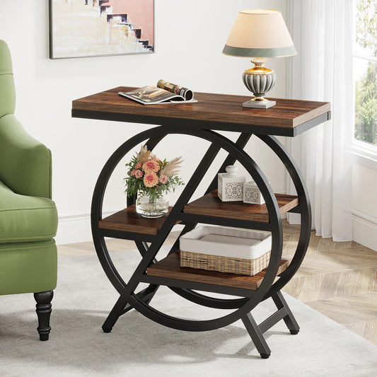 Tribesigns Industrial Wood End Table With Three Storage Shelves