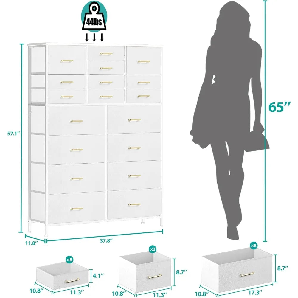 18-Drawer Bedroom Storage Cabinet with Tall Fabric for Nursery, Closet, and Living Room