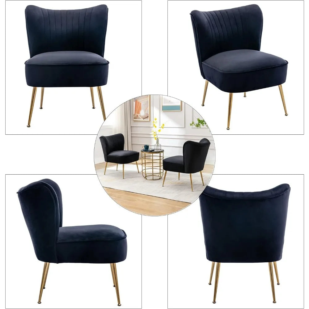 Modern Velvet Wingback Chair Set Of 2 With Gold Legs