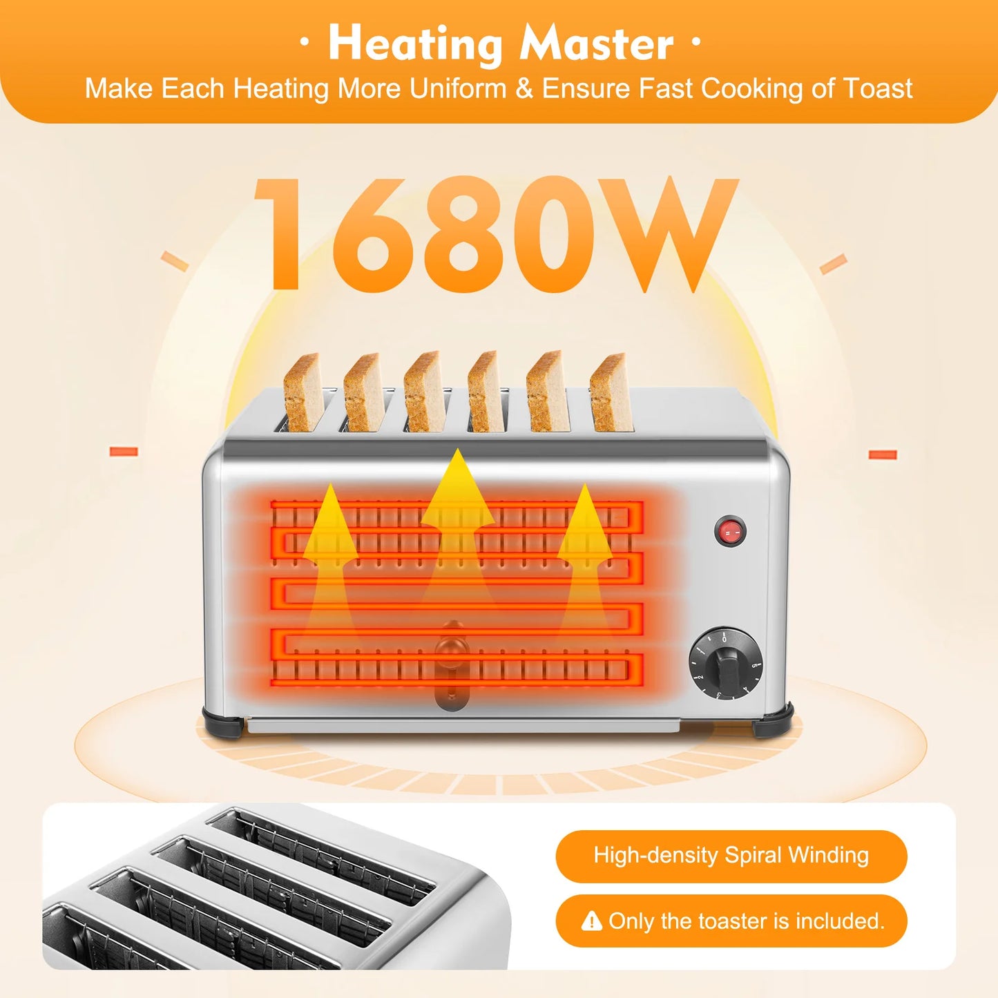 Commercial 6 Slice Toaster Bread Sandwich Machine 1680W 110V