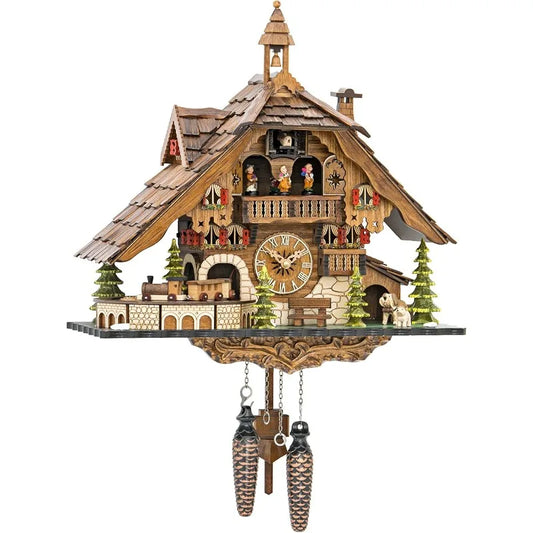 XMSJH Quartz Cuckoo Clock Black Forest House Moving Train