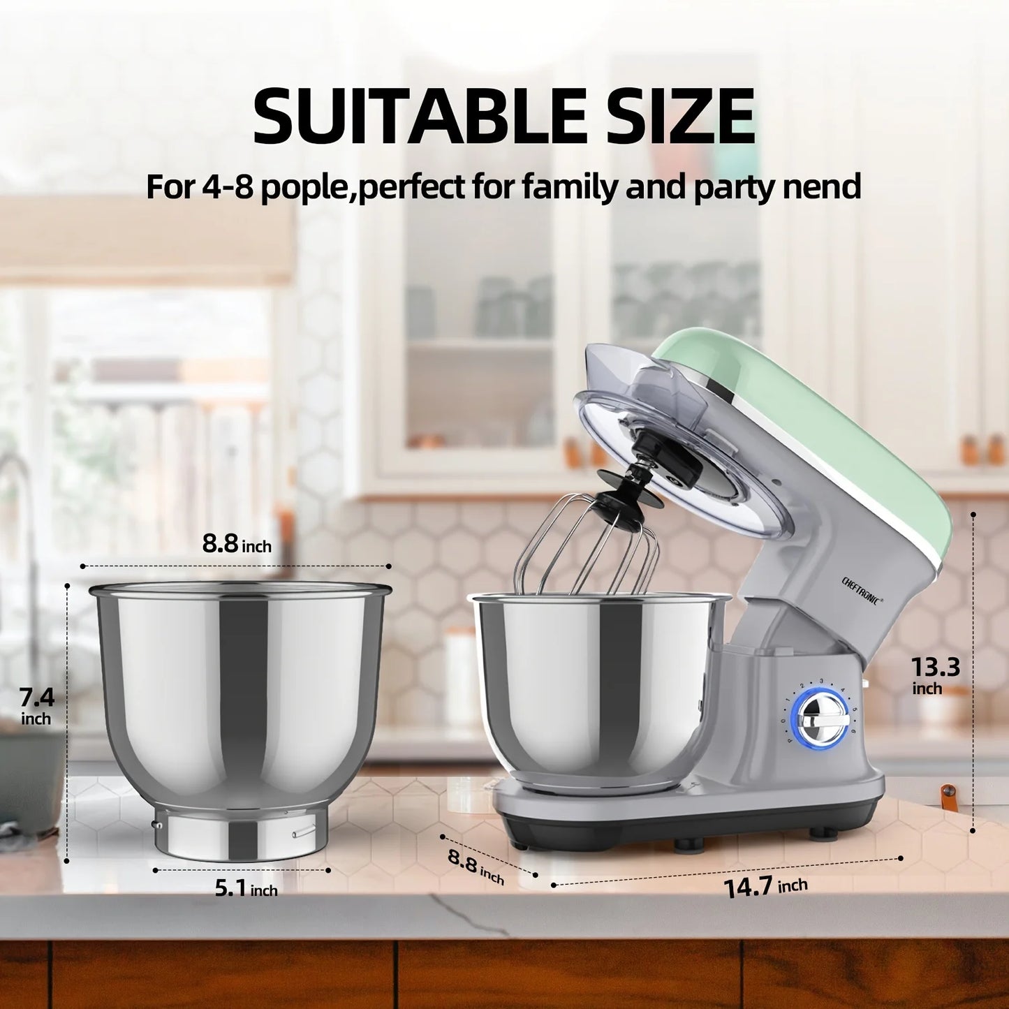 Cheftronic Stand Mixer Tilt-Head 500W 6+ Speed US Plug