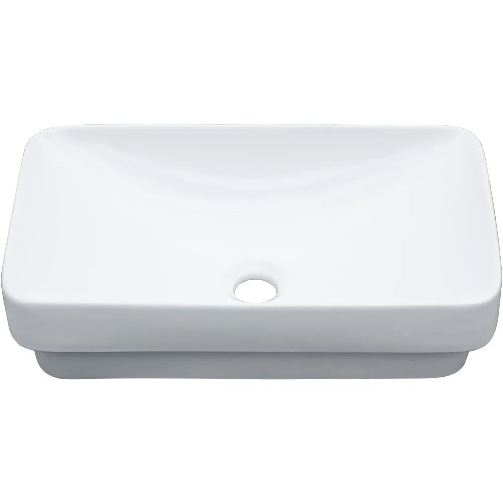 Vessel Sink-Beslend Bathroom Semi Recessed Sinks 19x12 Rectangular White Ceramic Modern Vessel Sinks Bath Wash Sink Bowl Vanity