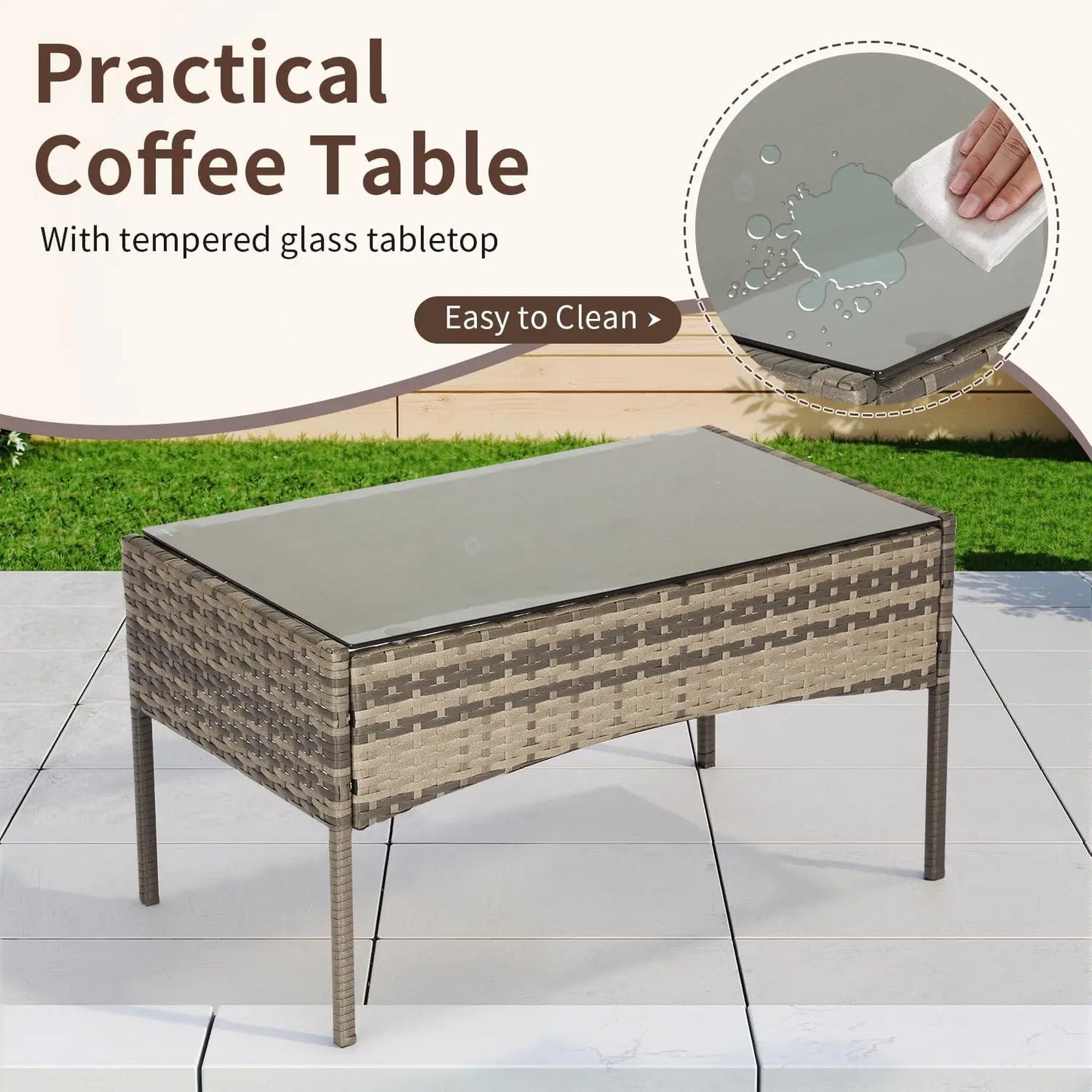 Outdoor Patio Furniture Set With Loveseats And Rattan Coffee Table