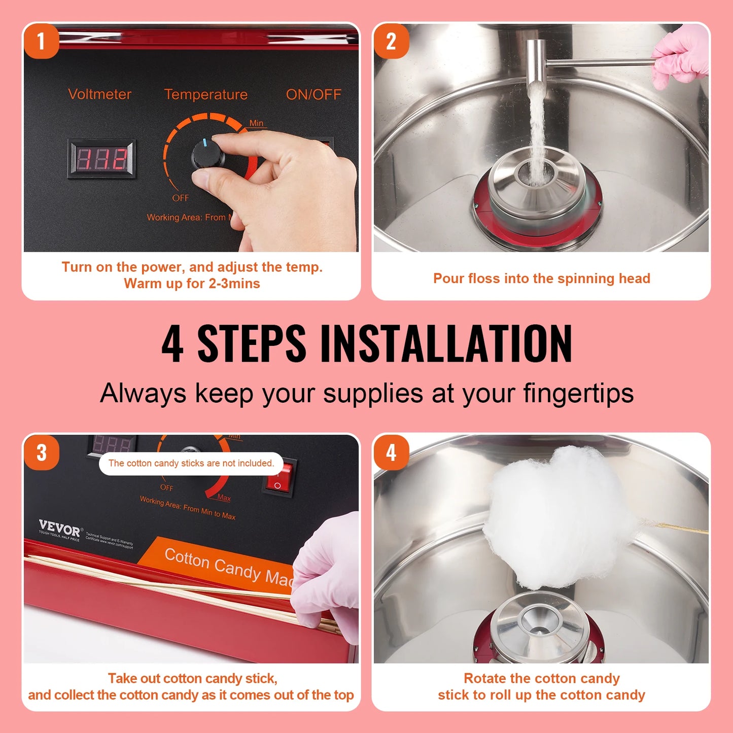 SucceBuy Electric Cotton Candy Machine Stainless Steel Bowl Sugar Scoop