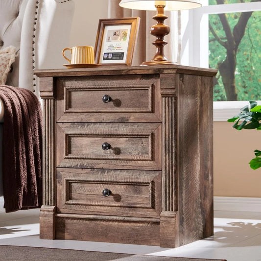 LZJV Farmhouse Nightstand With Charging Station And 3 Drawers