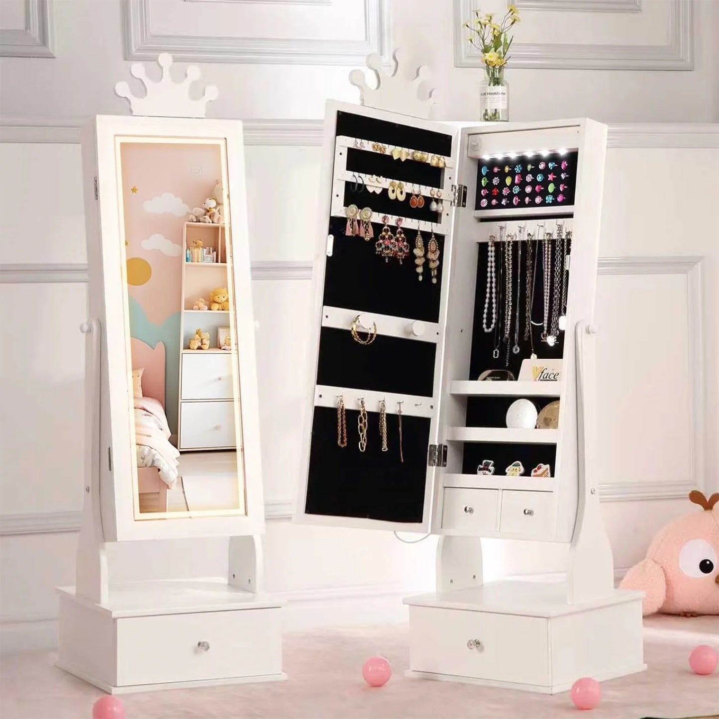 HiMISS Jewelry Cabinet With Full Length Mirror LED Light
