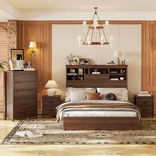 General Use 4 Piece Bedroom Set With Storage Bed Frame And Nightstands