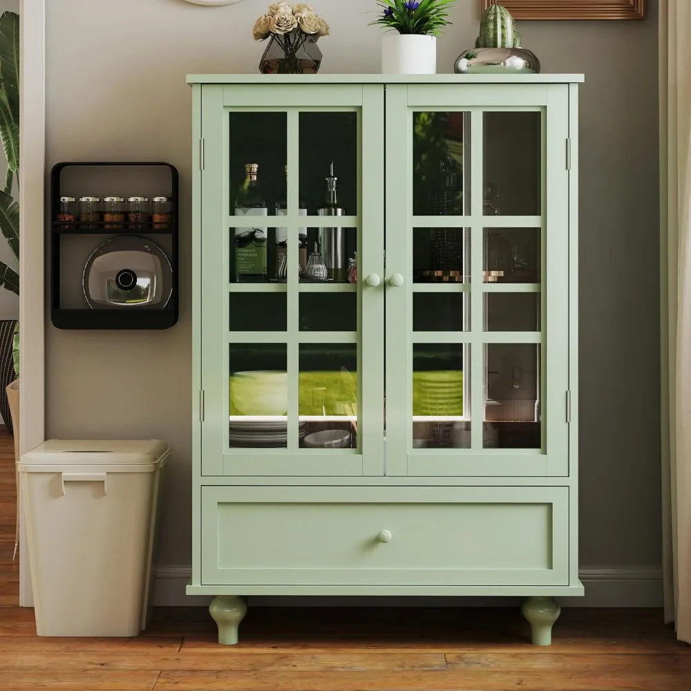 ANGDUO Buffet Cabinet With Glass Doors And Drawer Storage