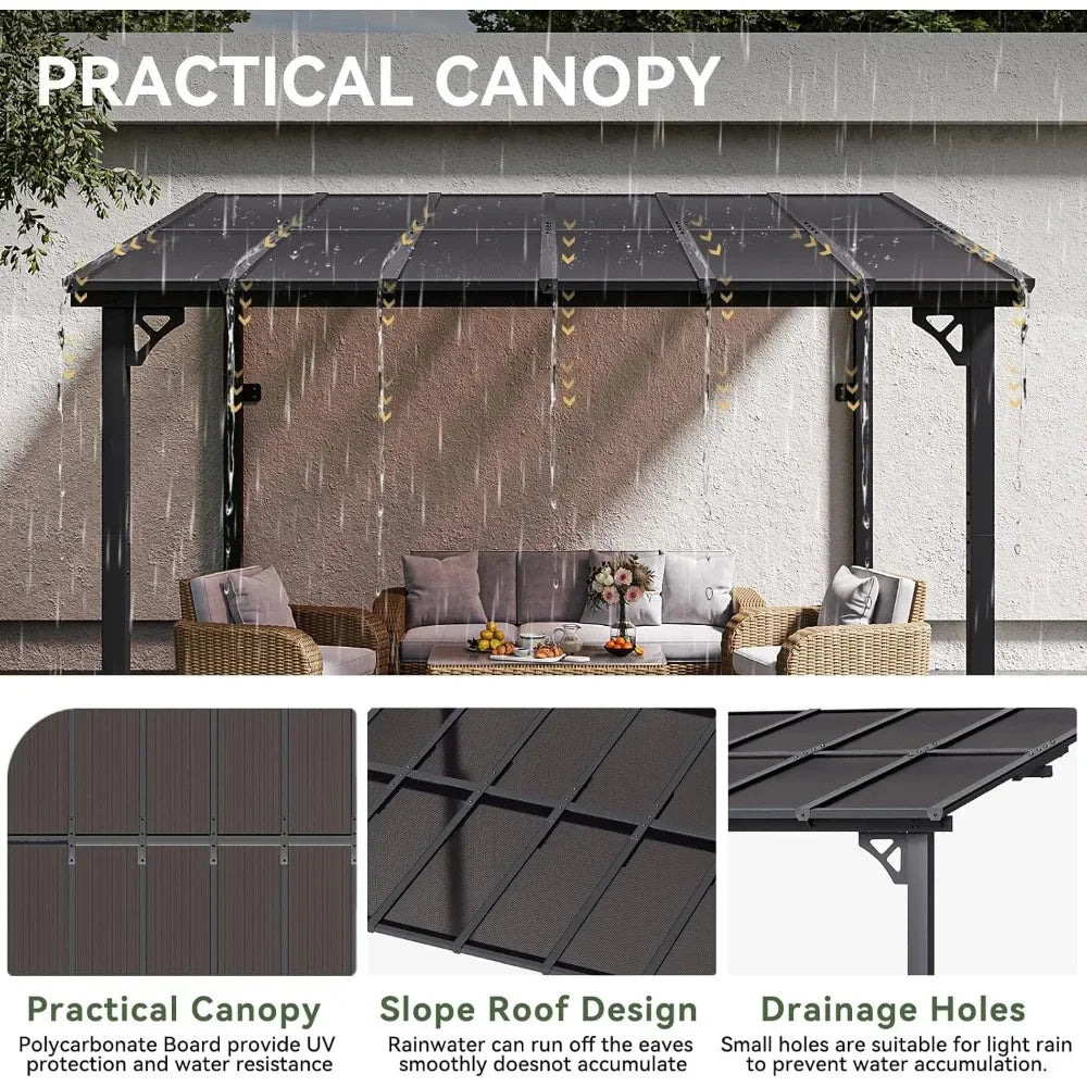 HOME.10' x 12' Gazebo for Patio, Gazebo Pergola with Sloped Roof, Large Wall-Mounted Heavy Duty Awnings, for Backyard, Deck, Pat