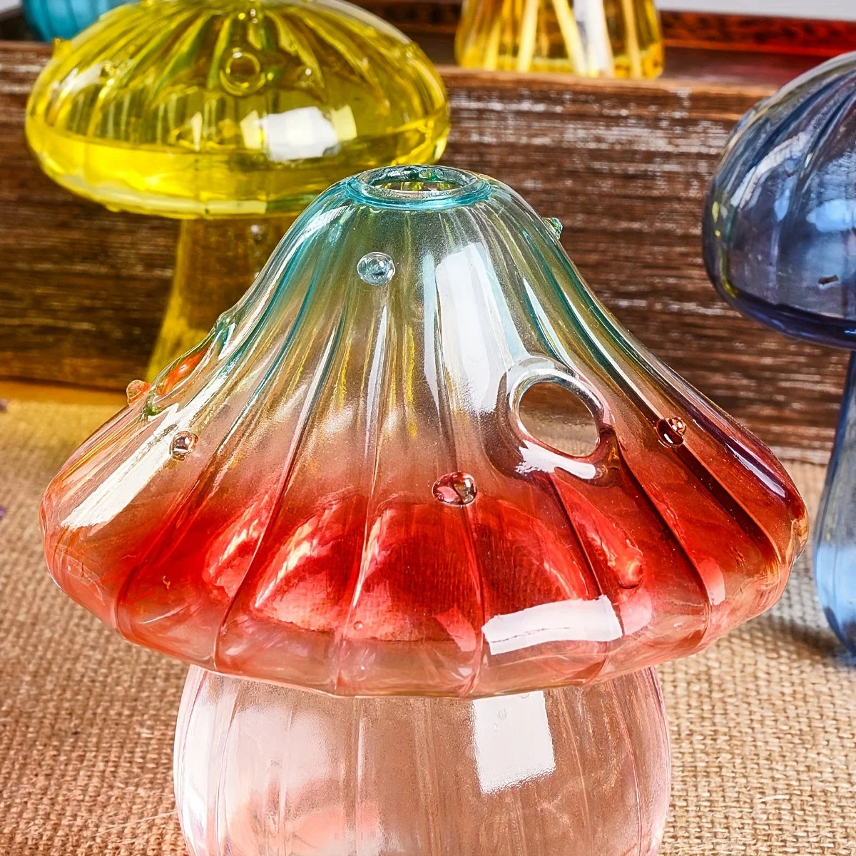 Function Transparent Glass Mushroom Vase for Hydroponics and Aromatherapy