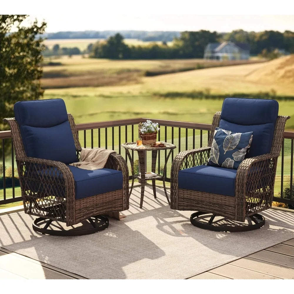 MKDK 3 Piece Wicker Swivel Chair Patio Set with Table