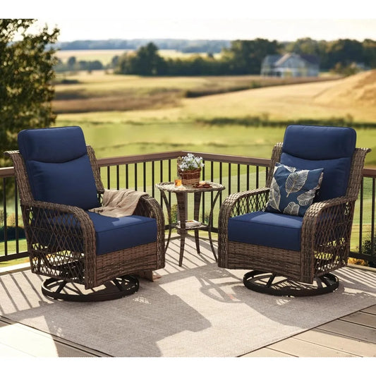 MKDK 3 Piece Wicker Swivel Chair Patio Set with Table