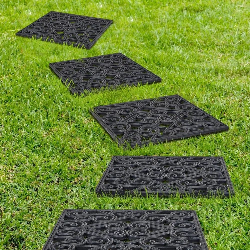pangda 8 pcs 15x15 rubber stepping stone tiles outdoor heavy duty garden walkway pathway mats rubber pavers decorative retro exq