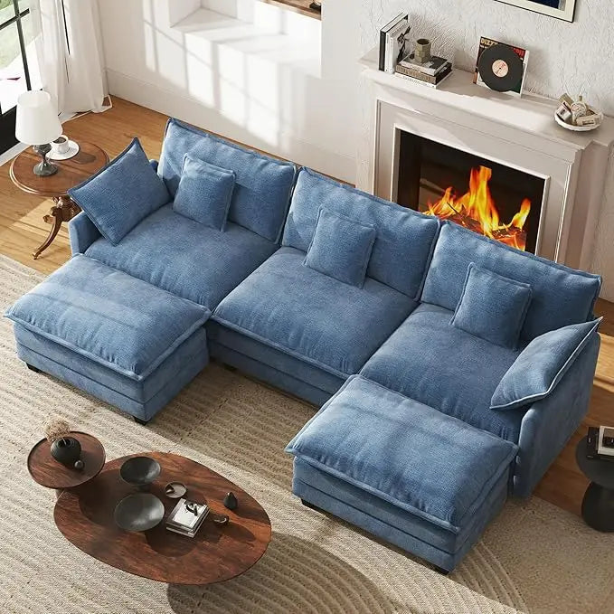U Shape Modular Sectional Chenille Sofa With Two Movable Ottomans
