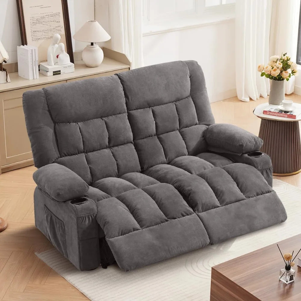 Recliner Loveseat With Cup Holders And Side Pocket