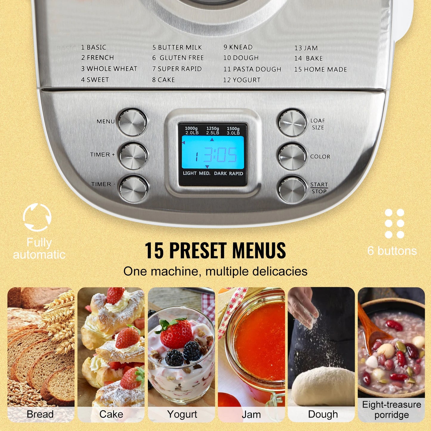 SucceBuy Bread Maker 15 In 1 Automatic Dough Machine Nonstick Ceramic Pan
