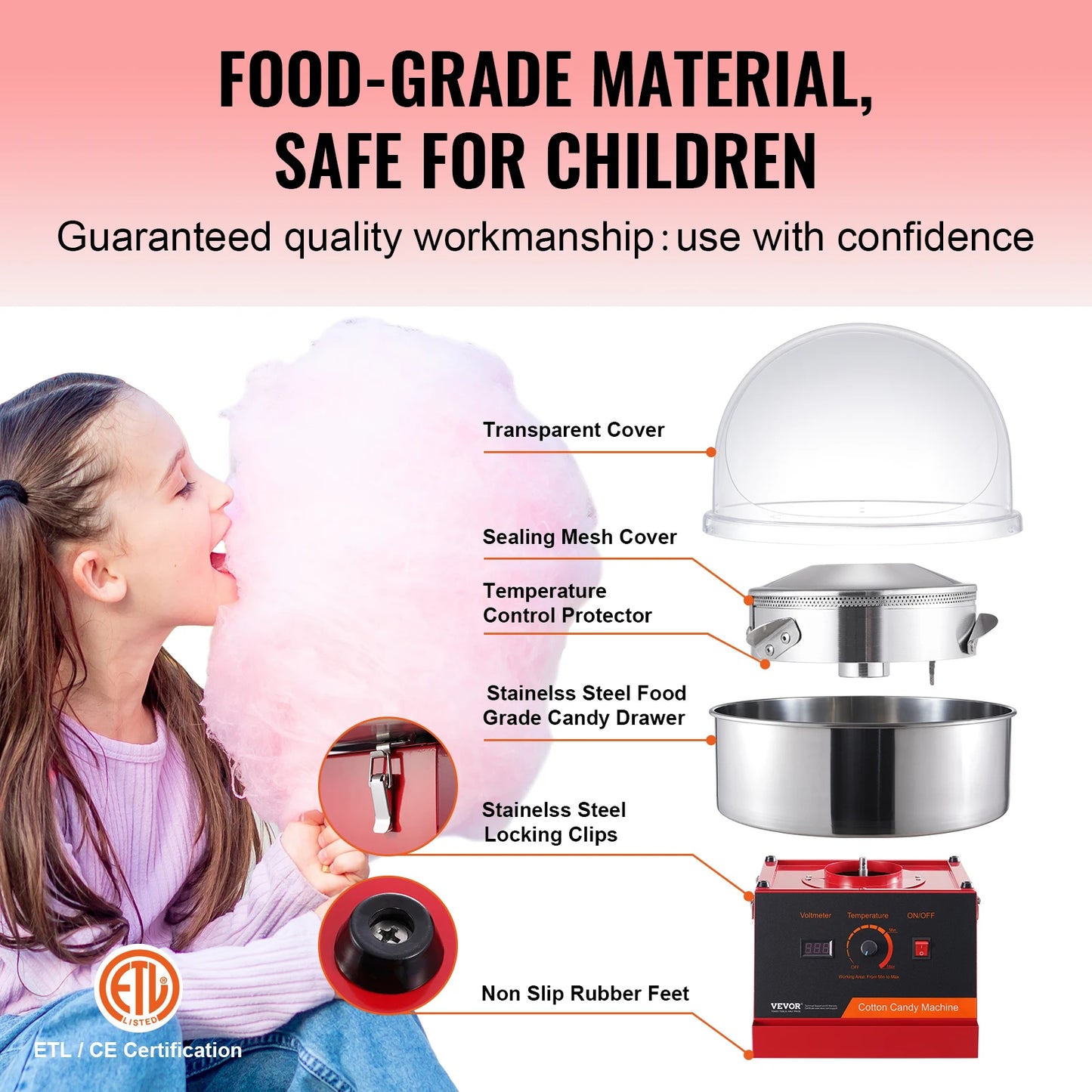 SucceBuy Electric Cotton Candy Machine Stainless Steel Bowl Sugar Scoop