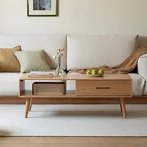 Oak Co Solid Wood Coffee Table With Storage And Drawers