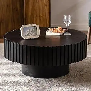 RBXC Round Fluted Drum Coffee Table For Living Room